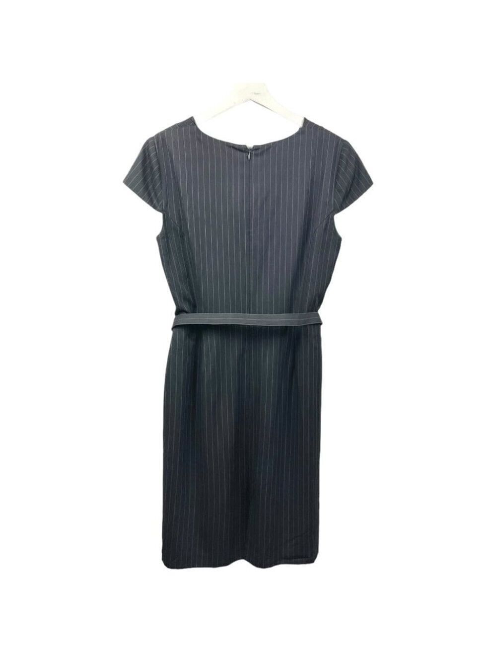 ** Tahari Navy Pinstriped Cowl Neck Cap Sleeve Pencil Suit Dress Size 8 - Picture 3 of 7